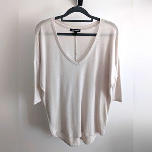 Express Cream 3/4 Sleeve V-Neck Top Size XS